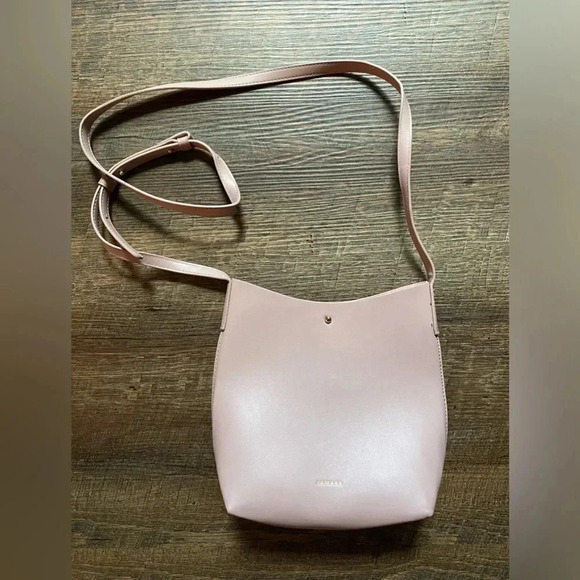 Anthropologie SAMARA shoulder bag EUC pale peony pink cottage core vegan suede - Picture 7 of 14